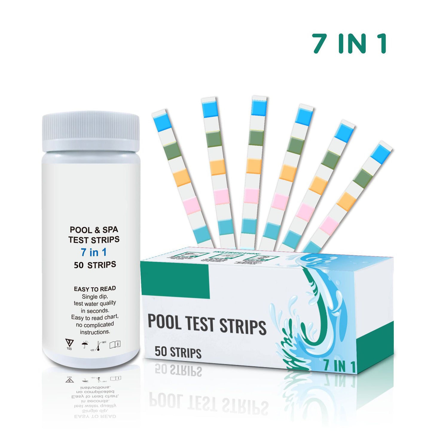 7-in-1 Pool and Spa Test Strips – 50 Quick & Super Accurate Water Testing Strips
