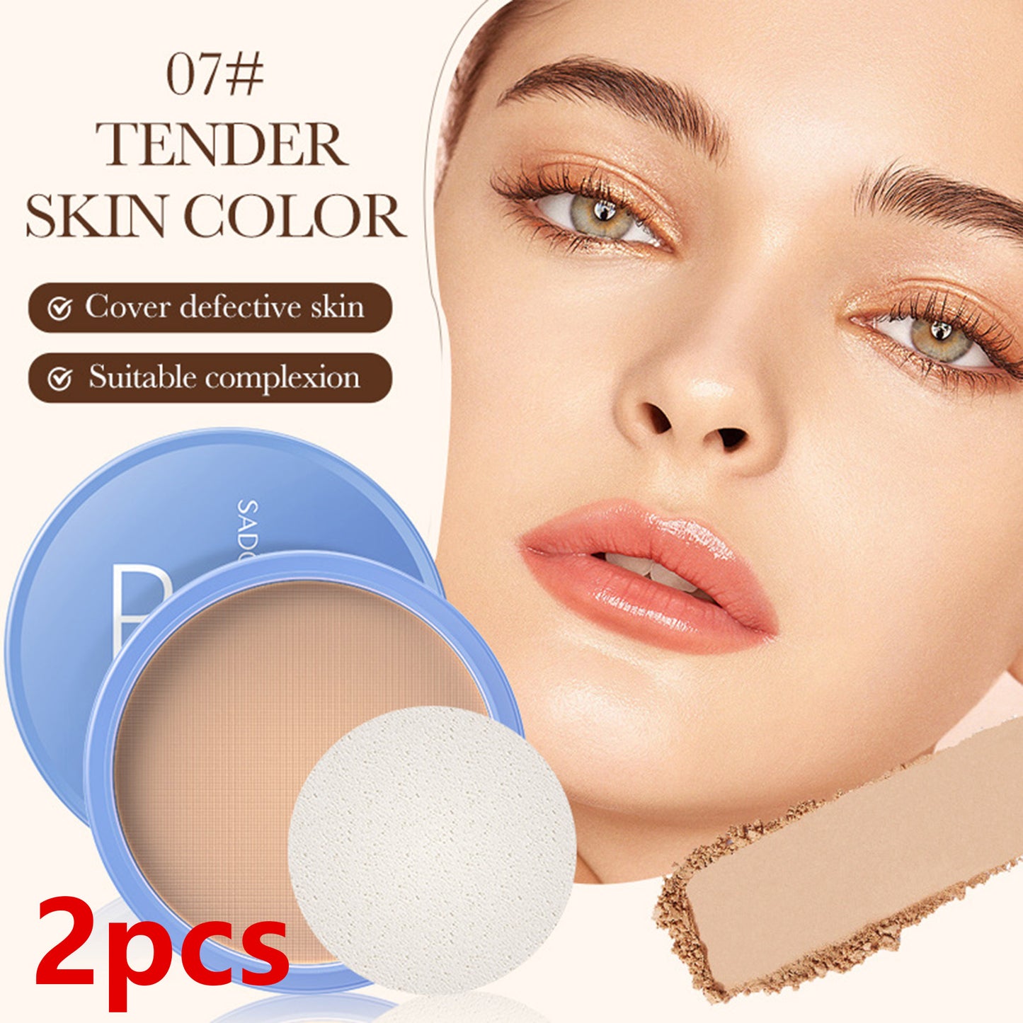 2PCS Oil Control Pressed Powder, Matte Smooth Face Setting Powder