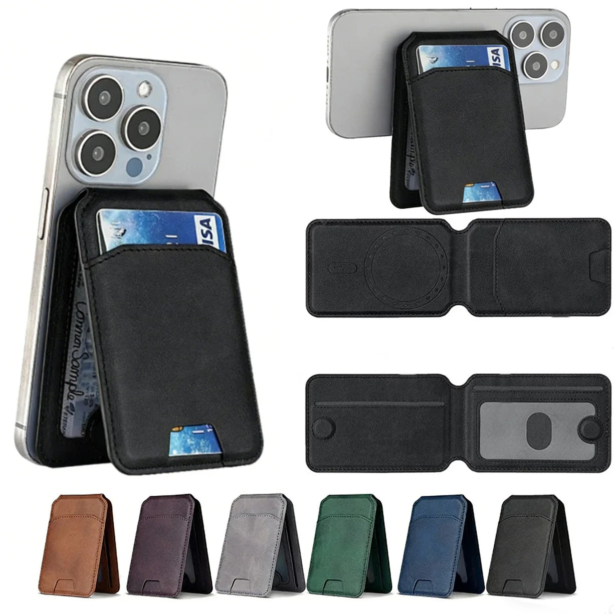 Leather Magnetic Credit Card Wallet for MagSafe RFID Blocking