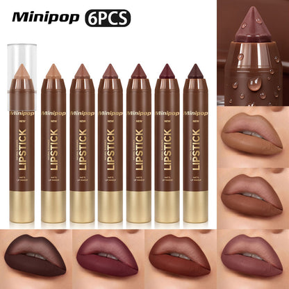 Set of 6 matte creamy lip crayons, long-lasting finish