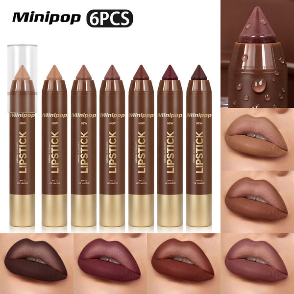 Set of 6 matte creamy lip crayons, long-lasting finish
