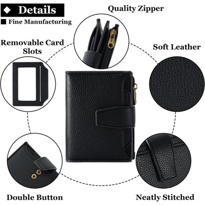 Small Wallet for Women Leather Bifold Compact RFID Blocking