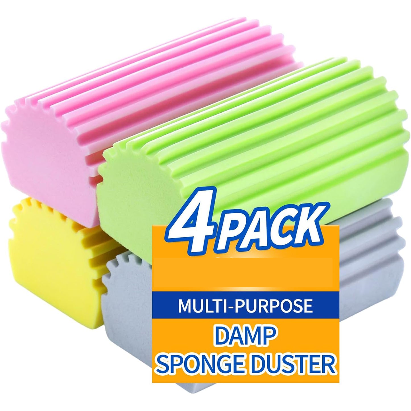 4-Pack Reusable Damp Clean Duster Sponge with Ridges
