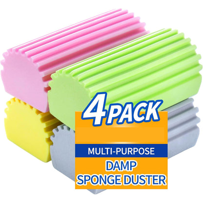 4-Pack Reusable Damp Clean Duster Sponge with Ridges