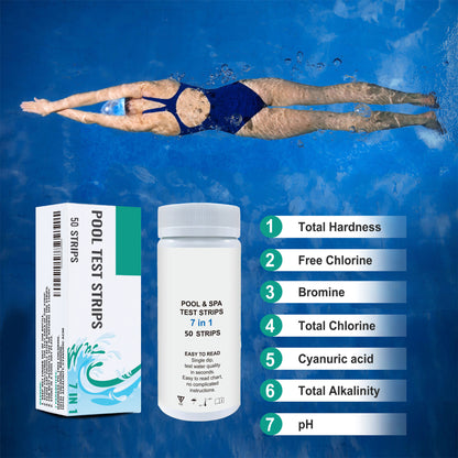 7-in-1 Pool and Spa Test Strips – 50 Quick & Super Accurate Water Testing Strips