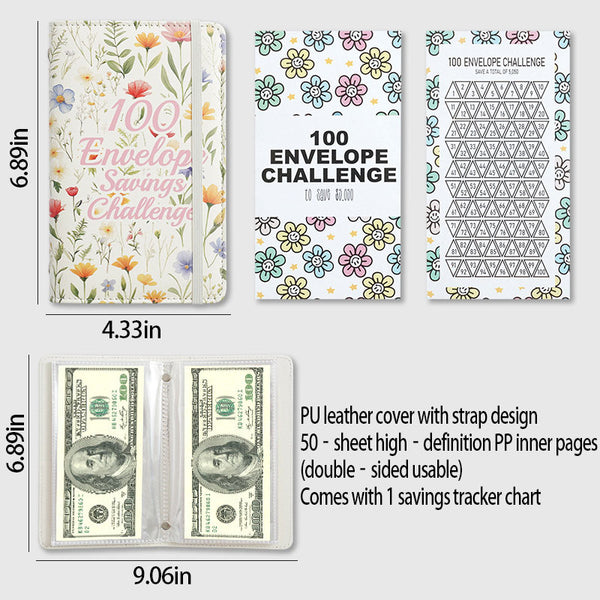 Portable 100-Day Savings Challenge Envelope Book with Premium Durable Cover