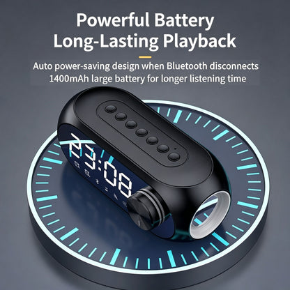 Mirror-finish alarm clock with temperature display and wireless Bluetooth speaker