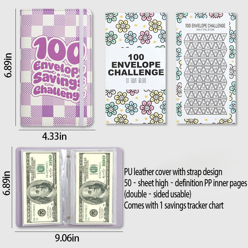 Portable 100-Day Savings Challenge Envelope Book with Premium Durable Cover
