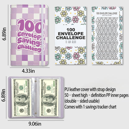 Portable 100-Day Savings Challenge Envelope Book with Premium Durable Cover
