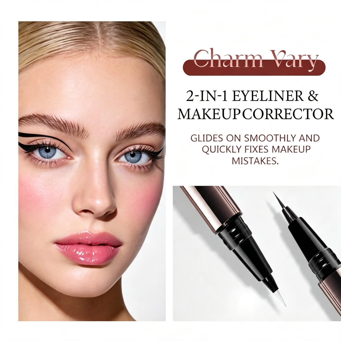 2-Pack 2-in-1 Waterproof Liquid Eyeliner Pencil with Correction Pen