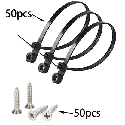 50 Pcs 5.9 Inch Nylon Zip Ties with Screw Holes with  50 Pcs White M4 x 30 Stainless Steel Screws