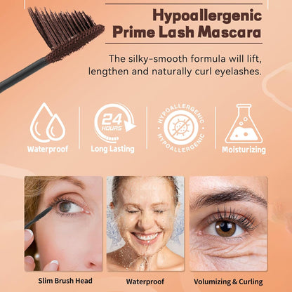 Mascara for Women with Thinning Lashes, Prime Máscara Waterproof Long Lasting Volumizing