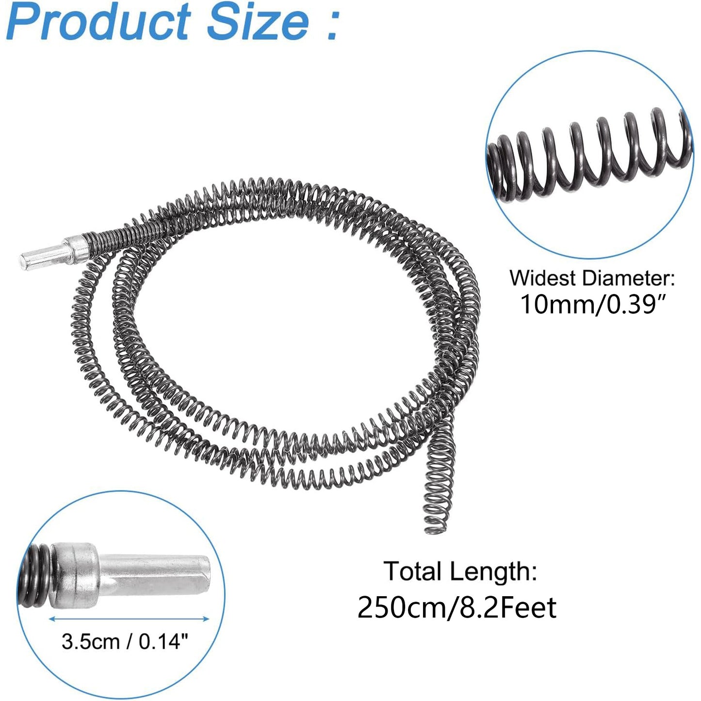 Drain Augers Hair Remover Spring Cable 98 inch2.5 M 10mm Thick