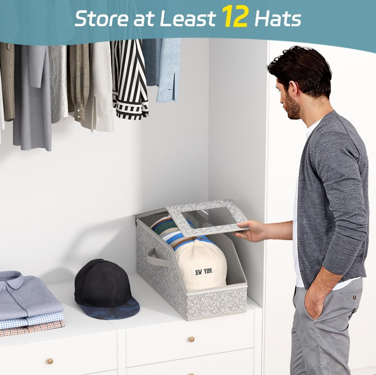 Stackable Baseball Cap organizer, Holds Up to 12 Hats, A Wardrobe Hat Organizer