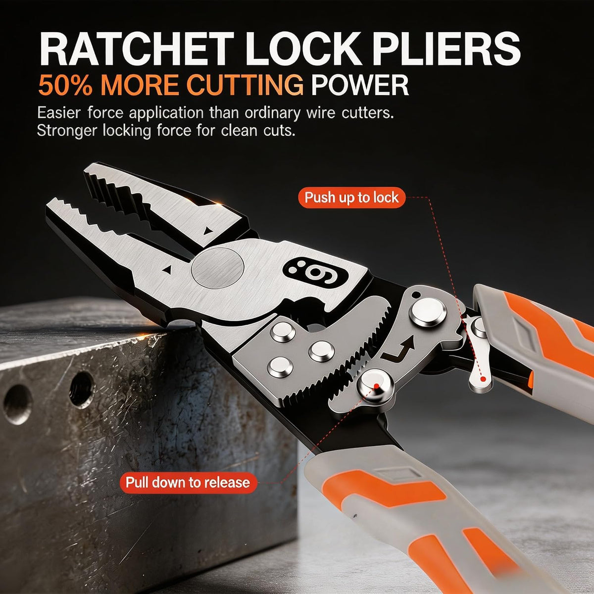 9″ Grip Pliers with Ratchet Self-Locking, 4-in-1 One Hand Tool