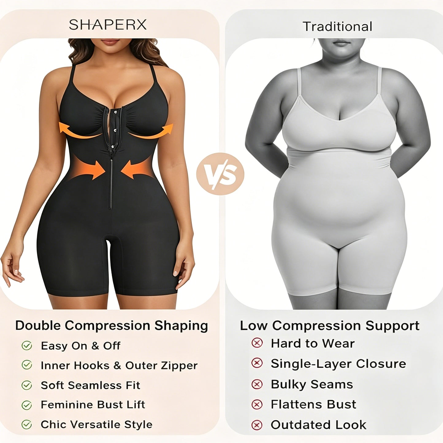 Women's Shapewear Bodysuit - Tummy Control Seamless Zip-Up Body Shaper