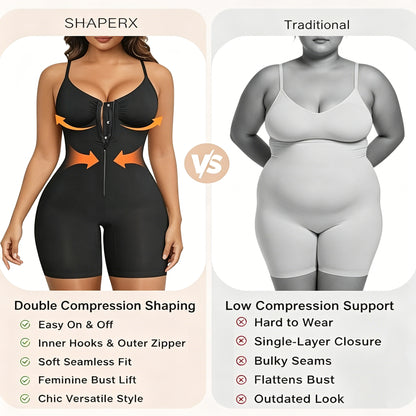 Women's Shapewear Bodysuit - Tummy Control Seamless Zip-Up Body Shaper