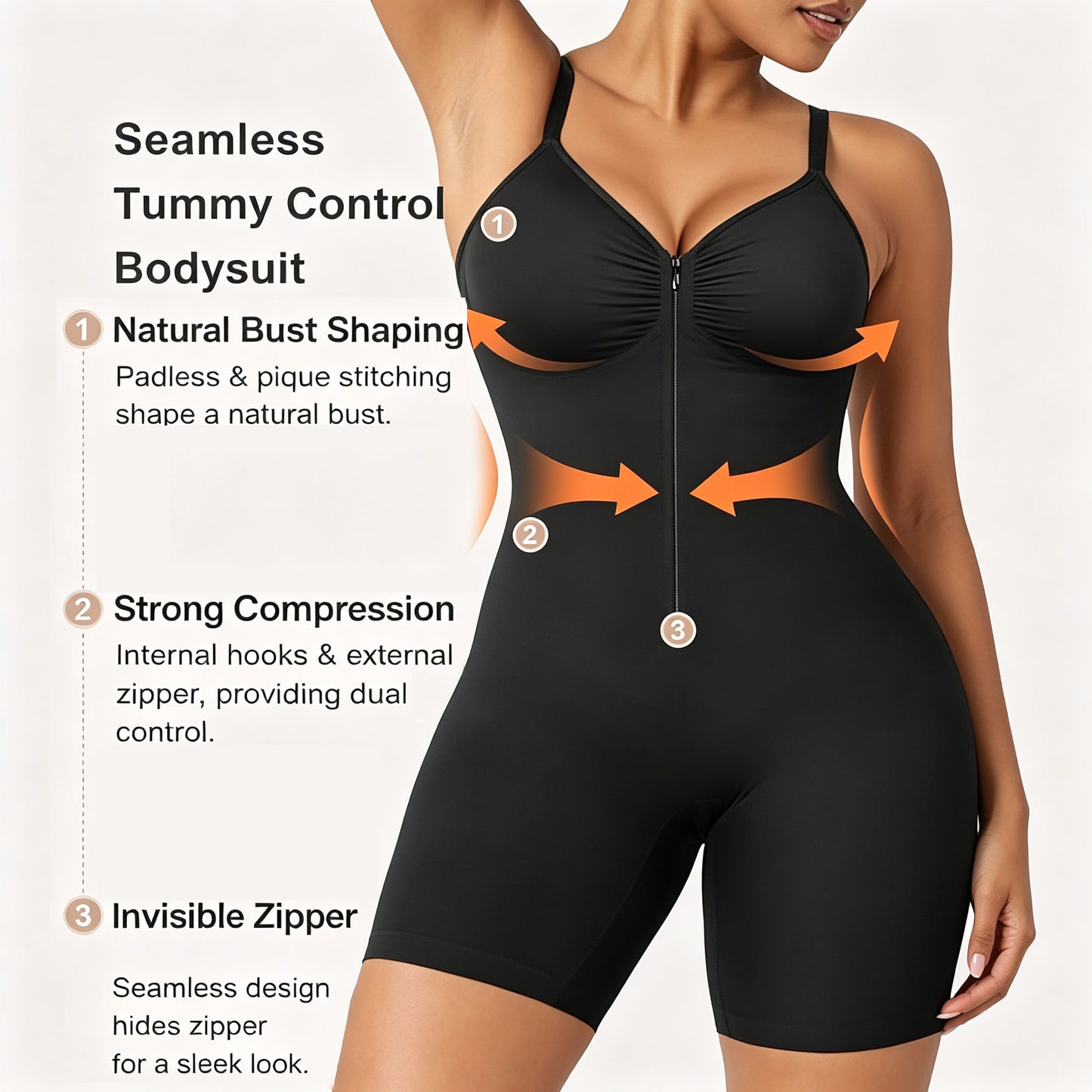 Women's Shapewear Bodysuit - Tummy Control Seamless Zip-Up Body Shaper