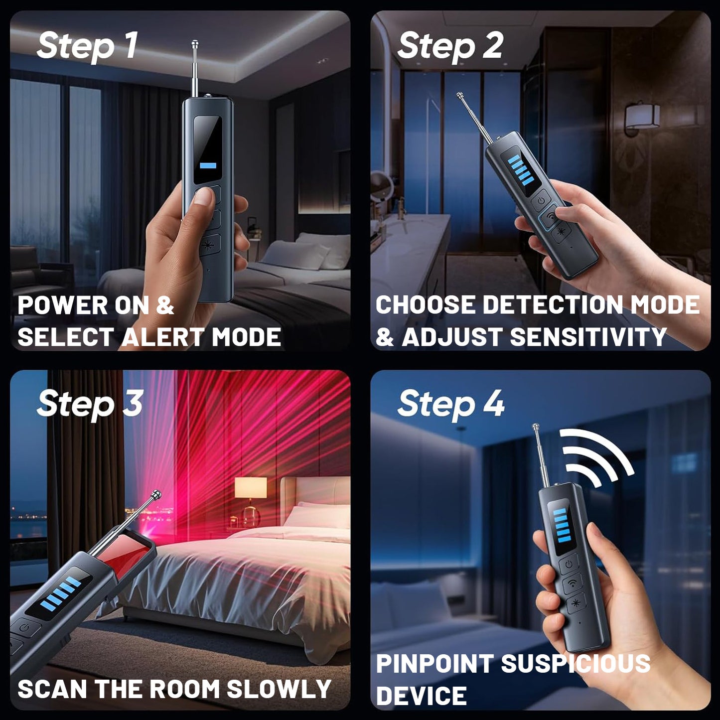 Hidden Camera Detector for Wireless Cameras, GPS Trackers, Privacy Protection