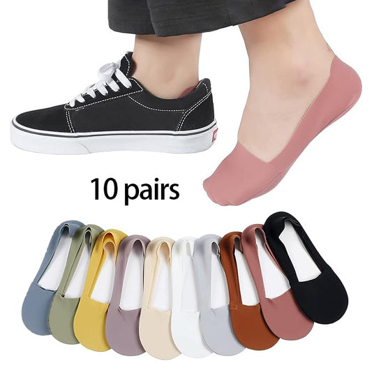 10 Pairs Women's No Show Ultra Low Cut Liner Socks - Ice Feeling, Non-Slip, Invisible, Thin