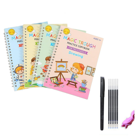 4-Pack Reusable Magic Grooved Practice Copybooks for Kids
