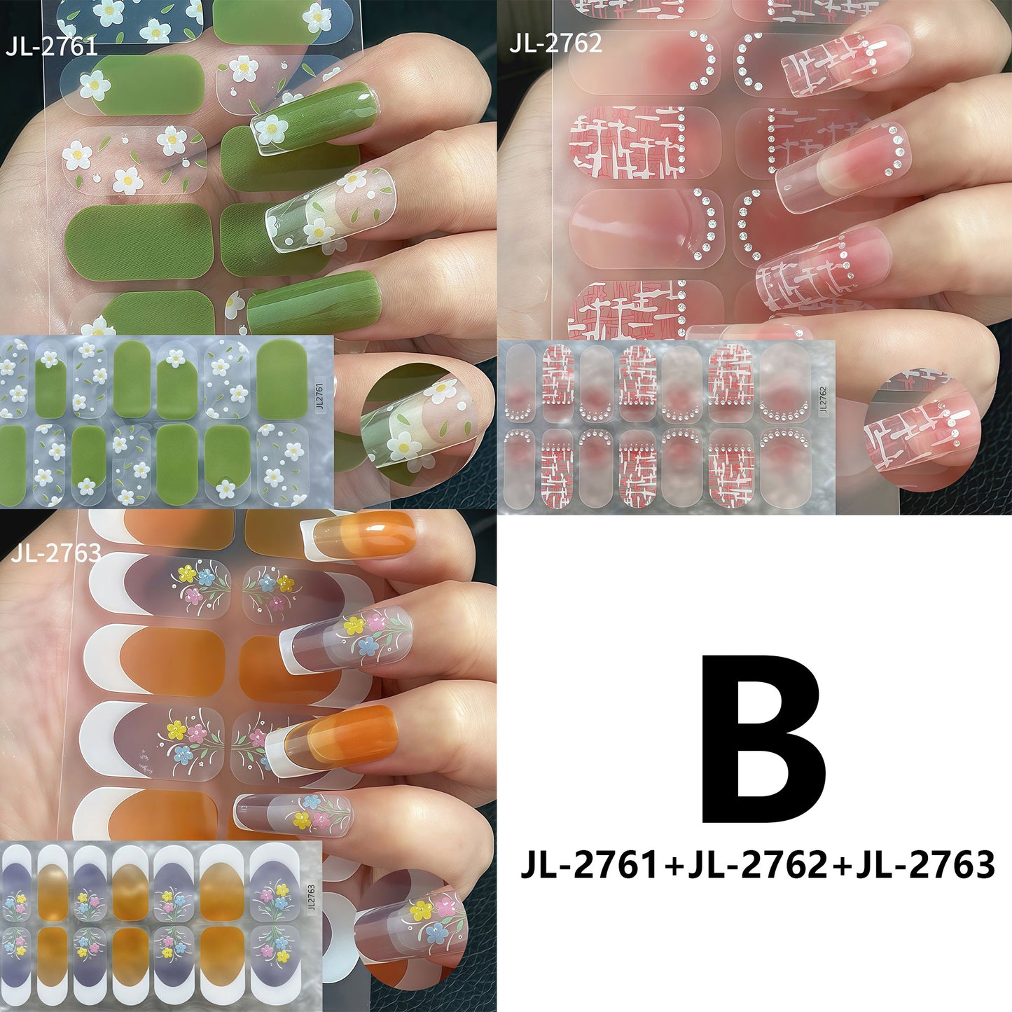 Spring Gel Nail Strips Stickers 3 Sheets Flowers Gel Nail Stickers