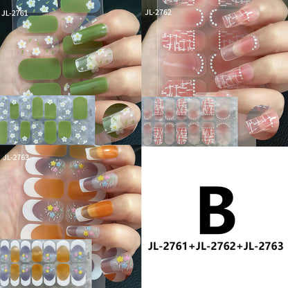 Spring Gel Nail Strips Stickers 3 Sheets Flowers Gel Nail Stickers
