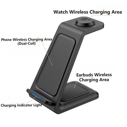 3-in-1 Wireless Charger Dock Station for Phone, Watch, and Earbuds