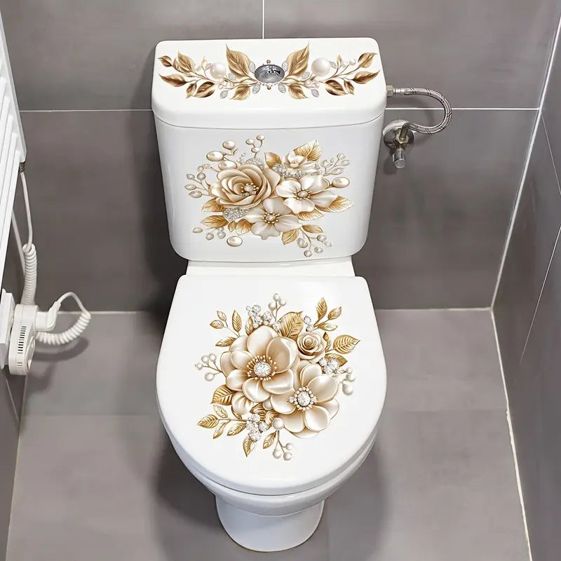 3-Piece Bathroom Toilet Sticker Set, PVC Self-Adhesive Decorative Decals