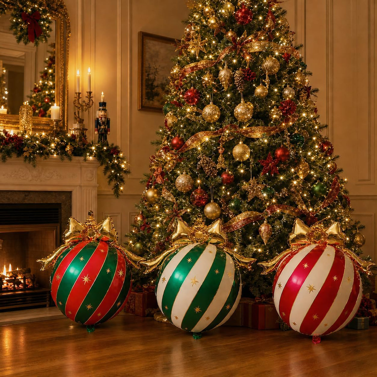 10PCS Christmas Bow Ornament Foil Balloons Set