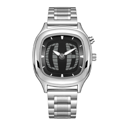 Mens Retro Square Stainless Steel Wristwatch