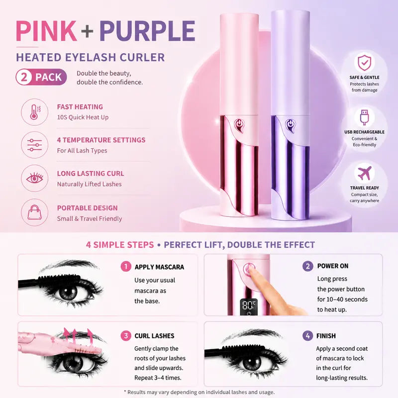 Heated Eyelash Curler, USB Rechargeable Electric Eyelash Curler with LED Temperature Display