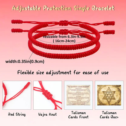 2 PCS Red Protection Bracelets, Vajra Knot (Kabbalah-style) Design