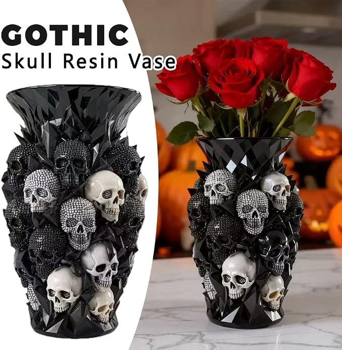 Gothic Resin Skull Vase Ornament