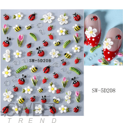 5-Piece Set of Summer Floral Nail Art Stickers