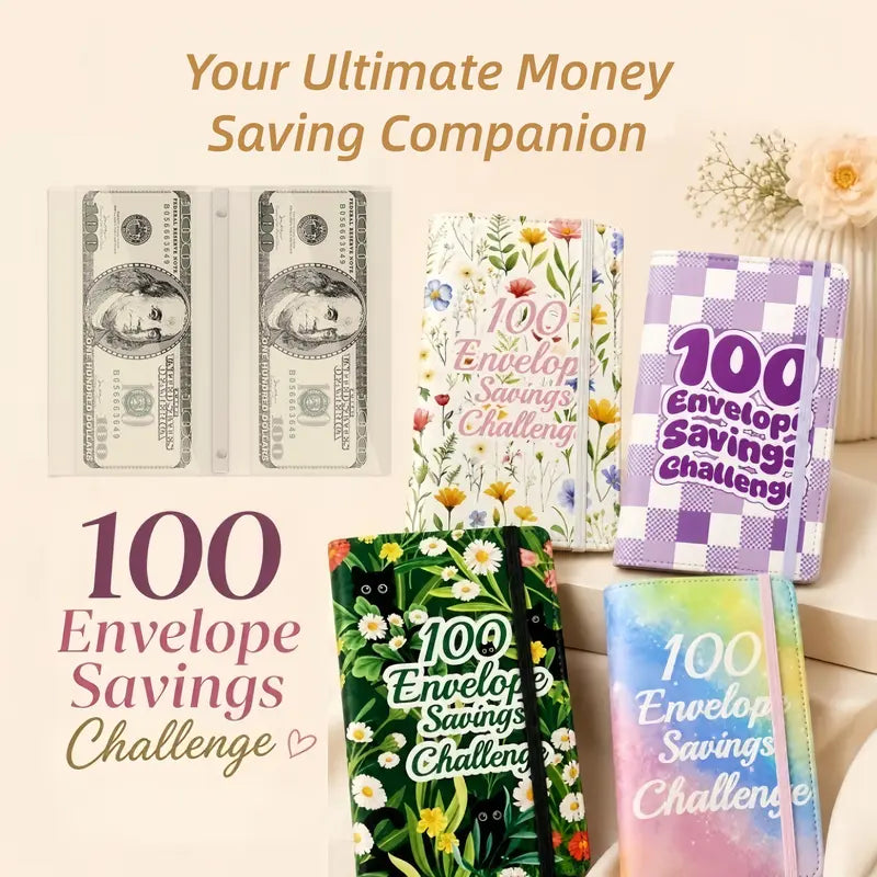 Portable 100-Day Savings Challenge Envelope Book with Premium Durable Cover