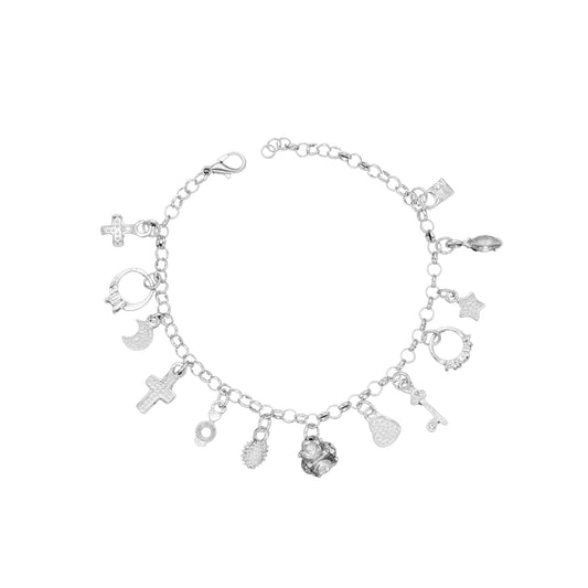 Women Adjustable Thirteen Hanging Pieces Bracelet Charm Heart Moon Star Key Lock Cross Pendant Bangle