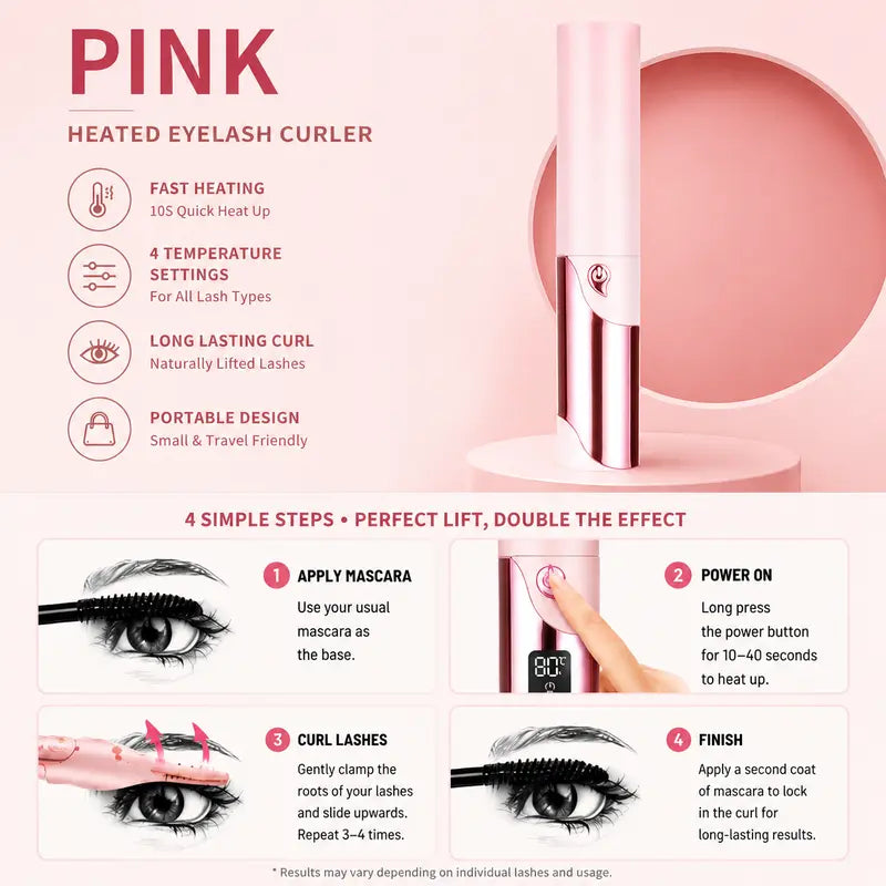 Heated Eyelash Curler, USB Rechargeable Electric Eyelash Curler with LED Temperature Display