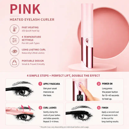 Heated Eyelash Curler, USB Rechargeable Electric Eyelash Curler with LED Temperature Display