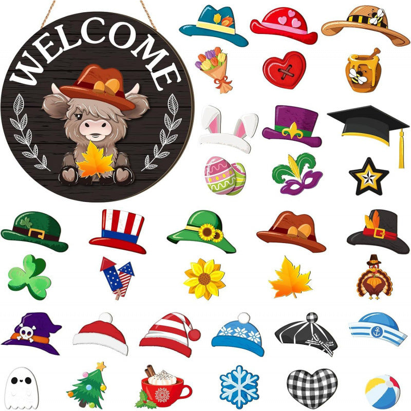Highland Cow-Shaped Interchangeable Welcome Sign