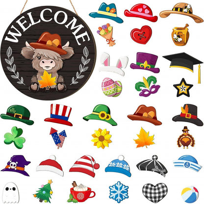 Highland Cow-Shaped Interchangeable Welcome Sign