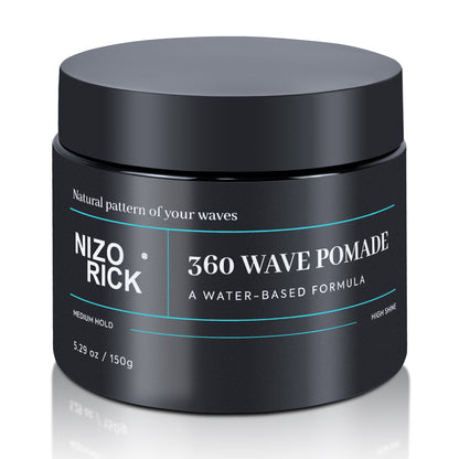 Men's 360 Wave Pomade 150g, Water-Based – Wave Styling Grease for Hair – Non-Greasy