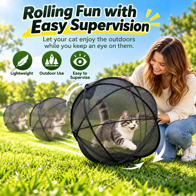 Collapsible Cat Rolling Playpen - Breathable Mesh Outdoor Pet Exercise Tunnel