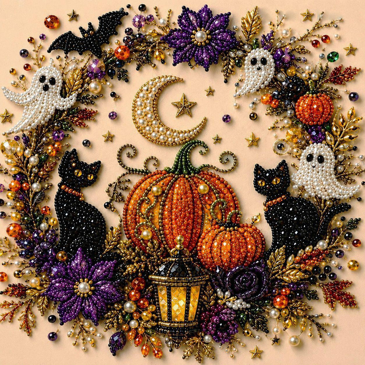 Halloween Ghost Pearl Art DIY Kit, 3D Pearl Mosaic Craft Set