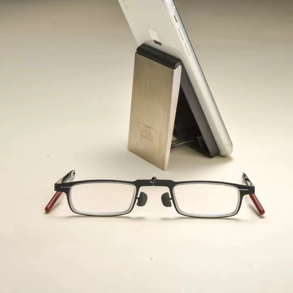 Portable Folding Pocket Reading Glasses, with Slim Metal Phone-Attachable Storage Case