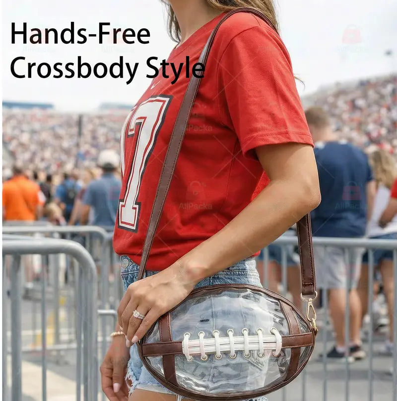 Clear Football-Shaped Crossbody Bag – Stylish Transparent Shoulder Purse