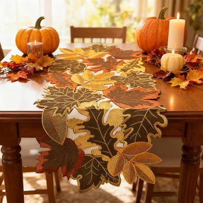 Fall Leaf Embroidered Table Runner