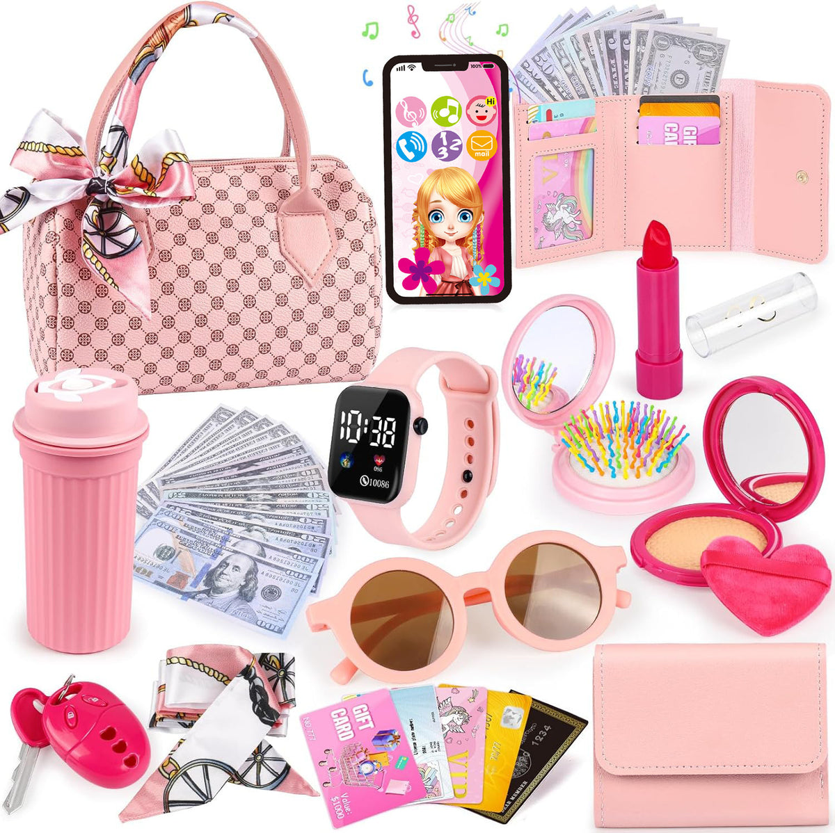 Realistic Girl Handbag Toy Set, Colorful Pretend Play Accessories
