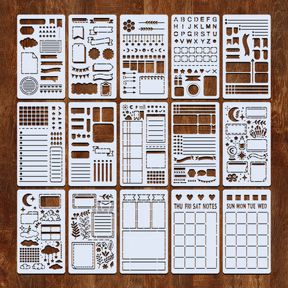 15-Pcs Journaling Stencil Set (4 x 7 inches) — Templates for Bullet Journals, Notebooks, Diaries, and Scrapbooks