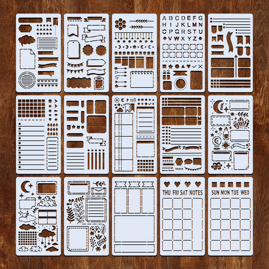 15-Pcs Journaling Stencil Set (4 x 7 inches) — Templates for Bullet Journals, Notebooks, Diaries, and Scrapbooks